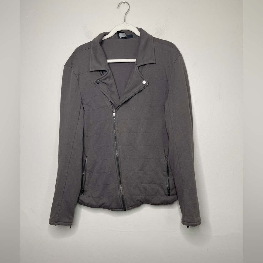 ARMANI Exchange Bomber Biker Jacket Cafe Racer Men’s Sz L Knit Gray Full Zip